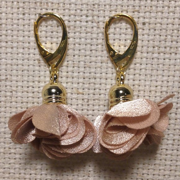 Champagne Satin Flower Fluff Earrings - Picture 3 of 6